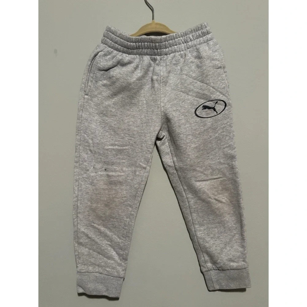 PUMA Boys 5T 2pc Fleece Outfit Set Green Pullover Sweatshirt Gray Joggers